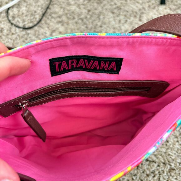 Taravana Crossbody Messenger Bag Tropical Multicolor Patterns Interior Pocket - Picture 4 of 4